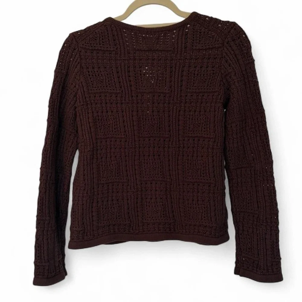Magaschoni Pointelle Crochet Cardigan Chocolate Brown S NWT - Picture 5 of 7